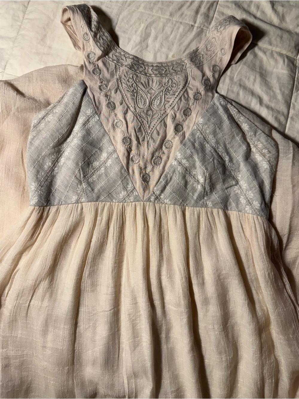 Flying Tomato size S Ivory Gray Embroidered Boho Empire Maxi Dress - Picture 6 of 10